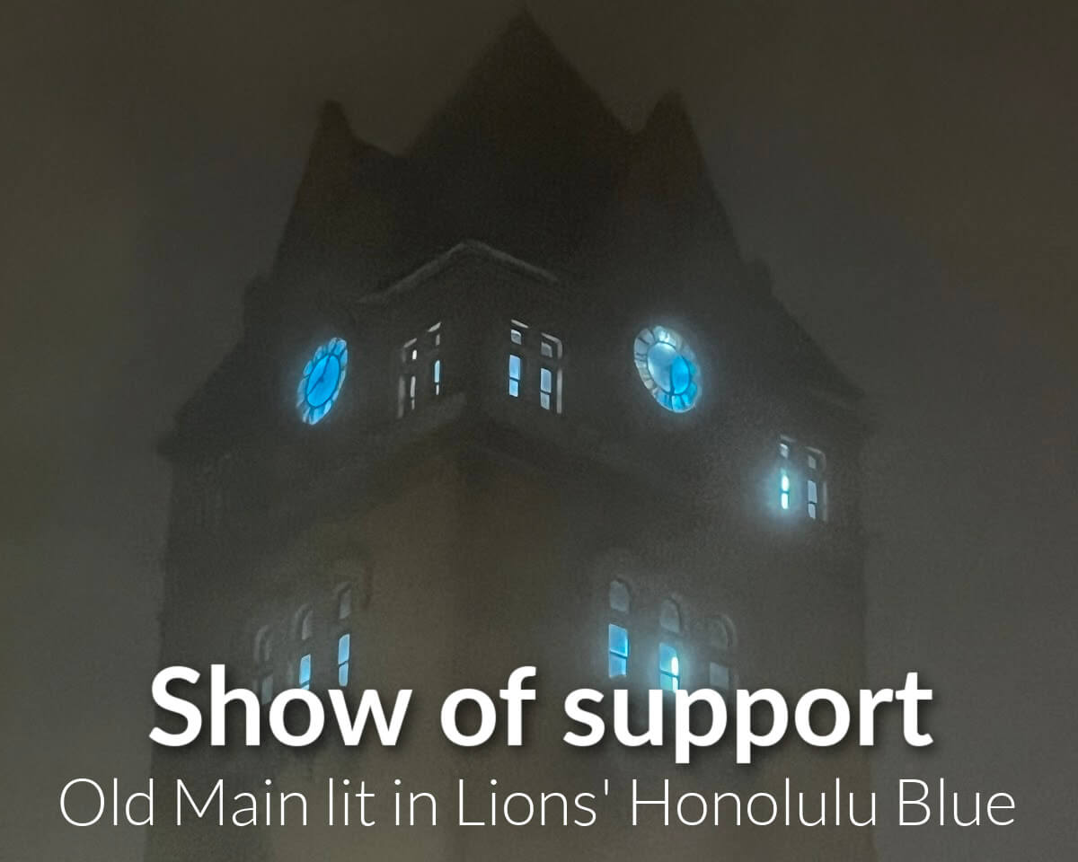 Wayne State lights up Old Main in Lions' Honolulu Blue