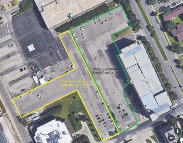 Wayne State University - Parking lot 75 repaving - overhead image