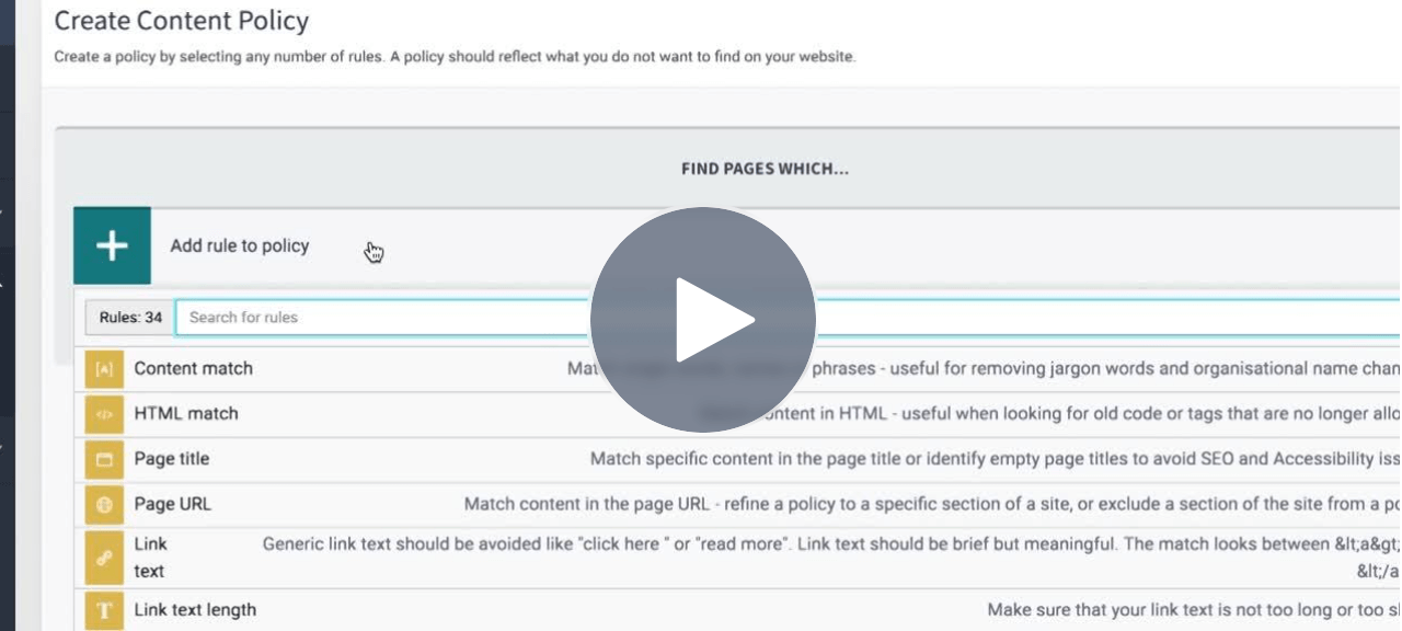 Video walkthrough to create a Siteimprove policy