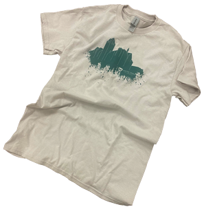 Light grey t-shirt with a green color-block image of Old Main with paint splatter. The WSU logo is in the lower right of the graphic.