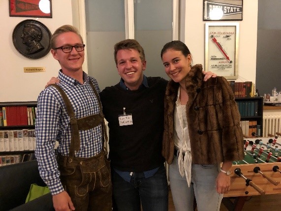 Three members of the 2019-20 cohort, Sam, Riley and Fiona meet up at the JYM Stammtisch
